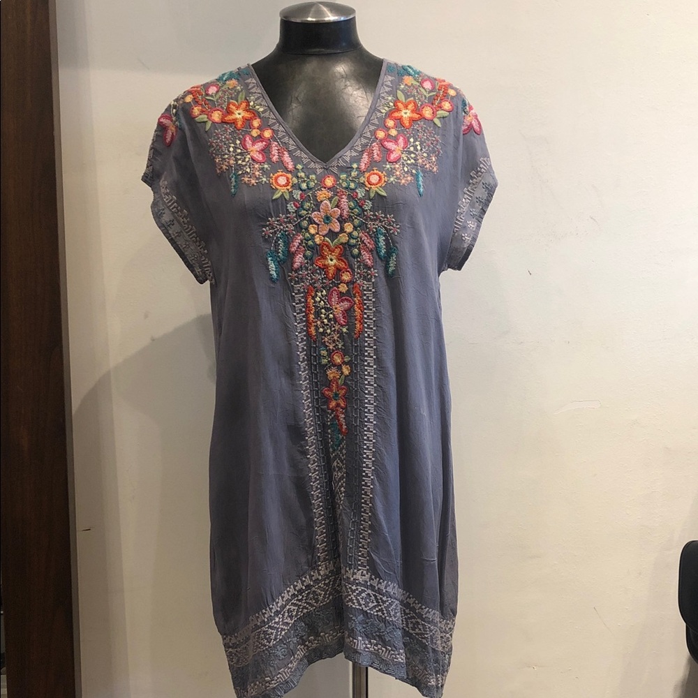 Johnny Was Charcoal Tunic with Floral Embroidery